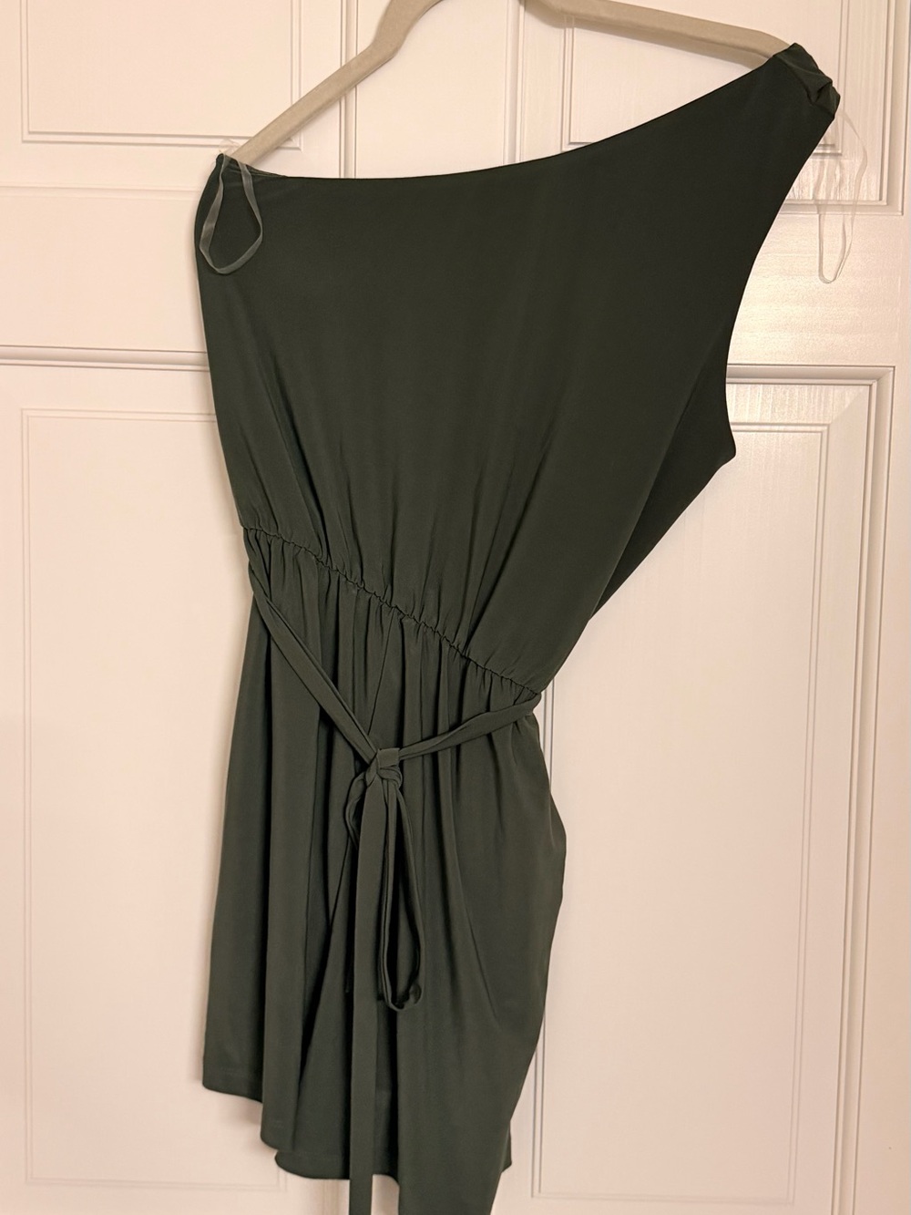 One-Shoulder Olive Green Jumpsuit with Tie Waist